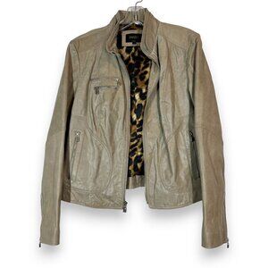 Laundry Leather Moto Jacket Leopard Lining Taupe Medium